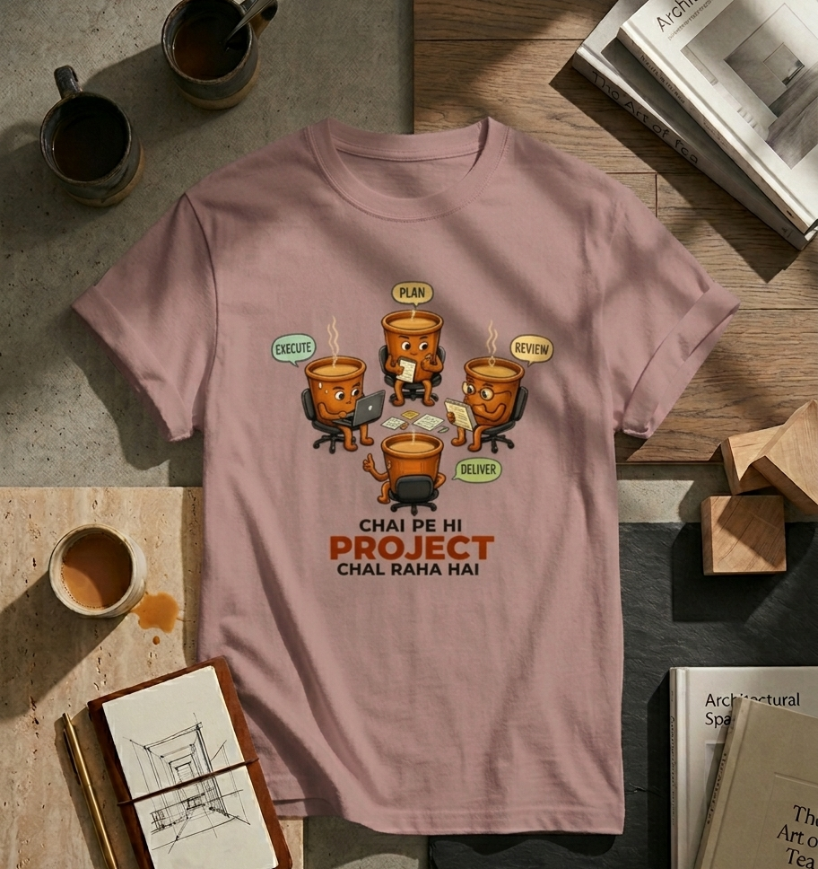 Chai Pe Hi Project Chal Raha hai unisex classic crew 100 % cotton t shirt