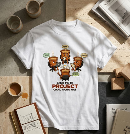 Chai Pe Hi Project Chal Raha hai unisex classic crew 100 % cotton t shirt