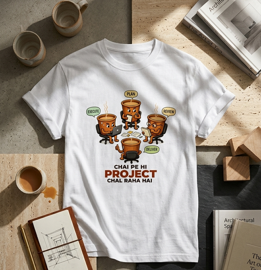 Chai Pe Hi Project Chal Raha hai unisex classic crew 100 % cotton t shirt