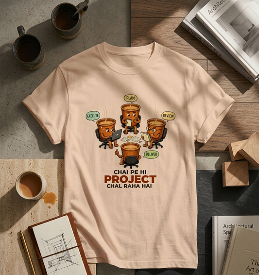 Chai Pe Hi Project Chal Raha hai unisex classic crew 100 % cotton t shirt