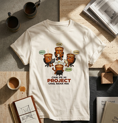 Chai Pe Hi Project Chal Raha hai unisex classic crew 100 % cotton t shirt