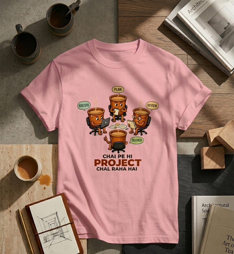 Chai Pe Hi Project Chal Raha hai unisex classic crew 100 % cotton t shirt